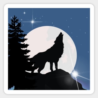 HOWLING WOLF IN THE WOODS UNDER NIGHT SKY AND STARS Sticker